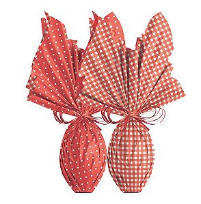 Folha para Ovos de Páscoa Double Face Xadrez Vermelho 69x89cm - 05 unidades - Cromus Páscoa - Rizzo Embalagens
