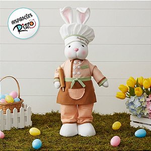 Coelho Chef em Pé Coral Marrom 53cm x 15cm - Cromus Páscoa - Rizzo Embalagens