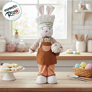 Coelha Chef em Pé Coral Marrom 53cm x 15cm - Cromus Páscoa - Rizzo Embalagens