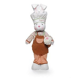 Coelha Chef em Pé Coral Marrom 53cm x 15cm - Cromus Páscoa - Rizzo Embalagens