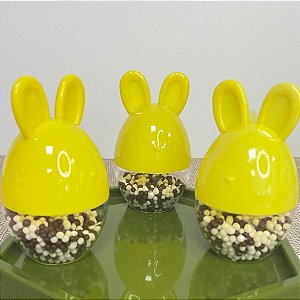Potinho De Páscoa Com Orelha De Coelho - Amarelo - 9x5,5cm - 12 unidades - Rizzo