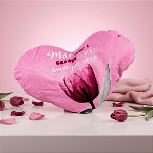 Almofada Coração de Pelúcia - Mãe como é Grande o Meu Amor por Você - 28x20cm - 1 unidade - Rizzo