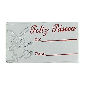 Etiqueta De Páscoa - De/Para - Coelho Prata e Escrita Vermelho - 2cm - 100 unidades - Rizzo