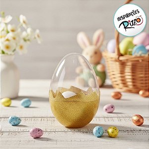 Ovo Acrílico Transparente Glitter - Ouro - P 8x11cm - 1 unidade - Cromus - Rizzo