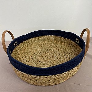 Bandeja Decorativa Paracanas Azul Grande - Alça de Couro - 35x35x9cm - 1 unidade - Rizzo
