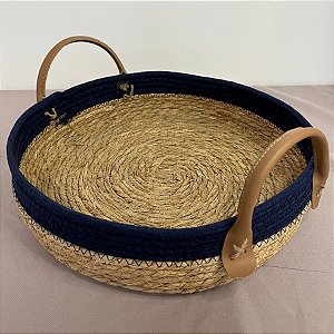 Bandeja Decorativa Paracanas Azul Pequena - Alça de Couro - 31x31x8,5cm - 1 unidade - Rizzo