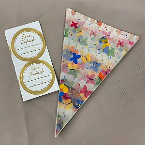 Kit Cone Com Etiqueta - Borboleta - 10x15cm - 50 unidades - Cromus - Rizzo