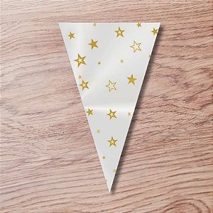 Kit Cone Com Etiqueta - Estrela Ouro - 10x15cm - 50 unidades - Cromus - Rizzo