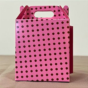 Caixa Sacolinha S0 (7,5x5x5cm) Rosa Com Bolinhas Marrom - 10 unidades - Rizzo