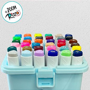 Kit Canetinhas Marcadores Para Colorir Com Maleta Azul - 36 unidades - Rizzo