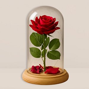 Enfeite Decorativo Rosa Encantada em Cúpula de Vidro Com Led - 11x22cm - 1 unidade - Rizzo