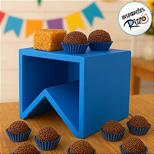 Suporte para Doces em Madeira Bandeirinha Rústico De Festa Junina - Azul - 15,5x16cm - 1 unidade - Rizzo