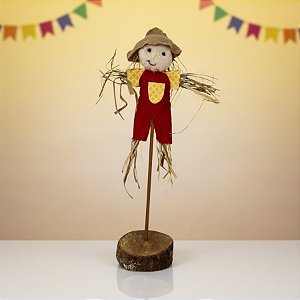 Enfeite Decorativo De Festa Junina Espantalho Cangaço Com Base Rustica - Bege -36cm - 1 unidade - Rizzo