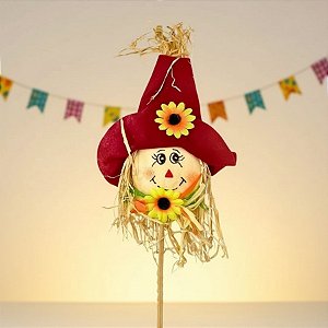 Espeto para Jardim Cabeça De Espantalho de Festa Junina - 42,5cm - 1 unidade - Rizzo