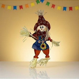 Espeto para Jardim Espantalho de Festa Junina - Marrom - 47,5x21,5cm - 1 unidade - Rizzo