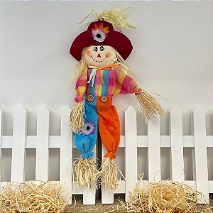 Espeto para Jardim De Bambu Espantalho Grande de Festa Junina - Vermelho - 60x25cm - 1 unidade - Rizzo