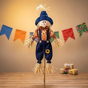 Espeto para Jardim De Bambu Espantalho Grande de Festa Junina - Azul Escuro - 60x25cm - 1 unidade - Rizzo