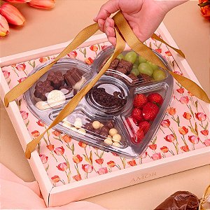 Caixa Com Petisqueira De Coração - Tulipas - 32x29,5x4,2cm - 1 unidade - Rizzo