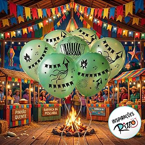 Balão De Festa Decorado 9" 23cm - Festa Junina Verde - 25 unidades - Rizzo