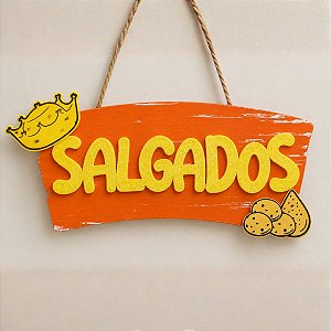 Placa De Sinalização Em MDF Salgados De Festa Junina - Laranja - 30x11,5cm - 1 unidade - Rizzo