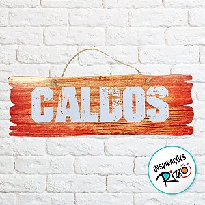 Placa de Sinalização Caldos De Festa Junina em MDF - Madeira Clara - 41x16,5cm - 1 unidade - Rizzo