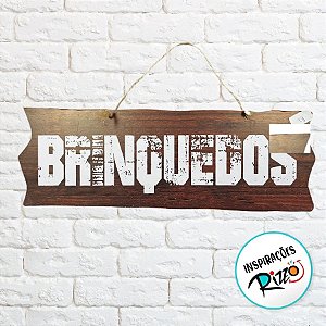 Placa de Sinalização Brinquedos De Festa Junina em MDF - Madeira Escura - 41x16,5cm - 1 unidade - Rizzo