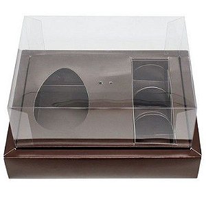 Caixa Ovo de Colher com Moldura 3 Bombons - Meio Ovo de 100g a 150g - 20cm x 15cm x 10cm - Marrom - 5unidades - Assk - Páscoa Rizzo Embalagens