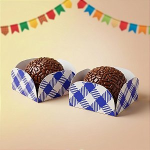 Forminhas para Doces 4 Pétalas Xadrez Azul - 30 unidades - Rizzo