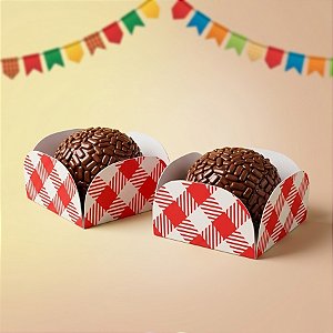 Forminhas para Doces 4 Pétalas Xadrez Vermelho - 30 unidades - Rizzo