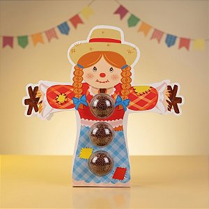 Porta Brigareiro 3 Cavidades Com Blister - Festa Junina Espantalha - 22,5x2,5x23,5cm - 1 unidade - Decora Doces - Rizzo
