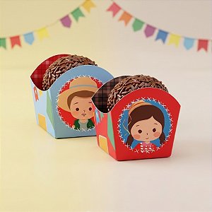 Forminha Cachepot - Casal Caipira Arraia Bao Demais - 3x3,5x3cm - 24 unidades - Cromus - Rizzo