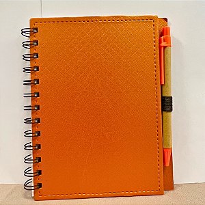 Bloco para Anotação De Couro com Caneta - Laranja - 70 Folhas - 14,5x18cm - 1 unidade - Rizzo