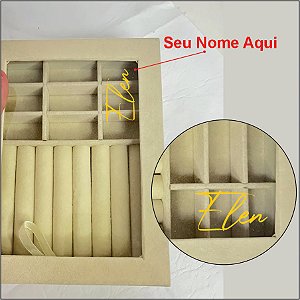 Porta Jóias Com Visor Personalizado com Nome Dourado - Bege - 20x4x15cm - 1 unidade - Rizzo