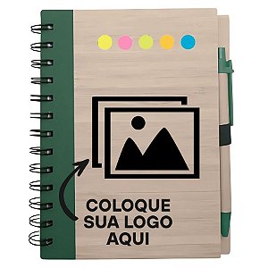 Bloco para Anotação Personalize Logo Preta Com Caneta E Autoadesivo - Verde - 70 Folhas - 11,5x15,5cm - 1 unidade - Rizz