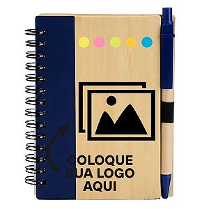 Bloco para Anotação Personalize Logo Preta Com Caneta E Autoadesivo - Azul - 70 Folhas - 11,5x15,5cm - 1 unidade - Rizzo