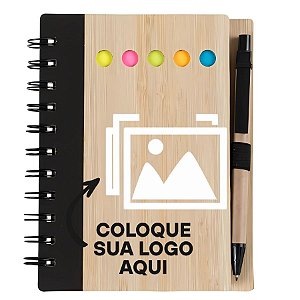 Bloco para Anotação Personalize Logo Branca Com Caneta E Autoadesivo - Preto - 70 Folhas - 11,5x15,5cm - 1 unidade - Riz
