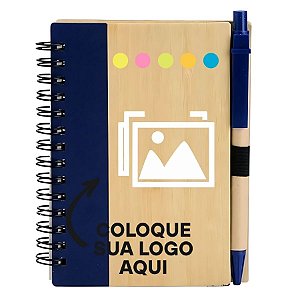 Bloco para Anotação Personalize Logo Branca Com Caneta E Autoadesivo - Azul - 70 Folhas - 11,5x15,5cm - 1 unidade - Rizz