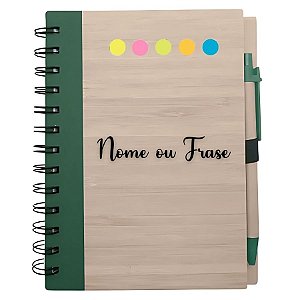 Bloco para Anotação Perssonalizado Escrita Preta Com Caneta E Autoadesivo - Verde - 70 Folhas - 11,5x15,5cm - 1 unidade