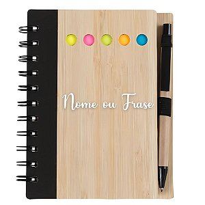 Bloco para Anotação Perssonalizado Escrita Branca Com Caneta E Autoadesivo - Preto - 70 Folhas - 11,5x15,5cm - 1 unidade