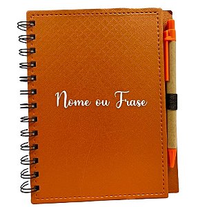 Bloco para Anotação Personalizado Escrita Branca De Couro com Caneta - Laranja - 70 Folhas - 14,5x18cm - 1 unidade - Riz