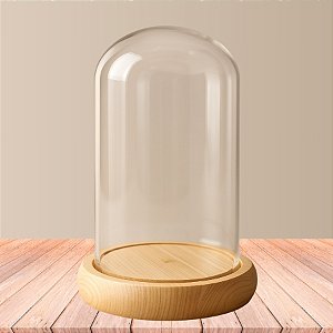 Cúpula de Vidro Decorativo - 9x20cm - Base Madeira Clara - 1 unidade - Rizzo