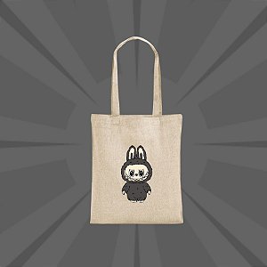 Sacola de Algodão Reciclado Bege Estampa de Labubu - Preto - 38x40cm - 1 unidade - Rizzo