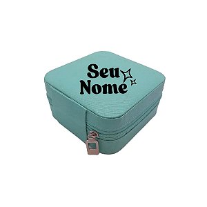 Mini Porta Jóias Portátil Personalizado com Nome Dourado - Azul Claro - 1 unidade - Rizzo