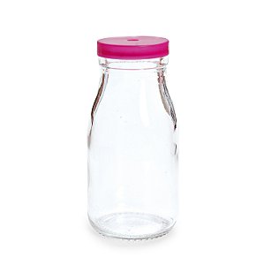 Garrafinha de Vidro 200ml com Tampa Pink de Plástico - 6 x 6 x 12 - Cromus - Rizzo Embalagens