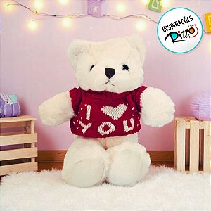 Urso De Pelúcia Com Suéter Vermelho "I love you" - Branco - 29cm - 1 unidade - Rizzo