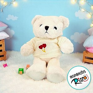 Urso De Pelúcia Com Suéter Off White - Branco - 29cm - 1 unidade - Rizzo