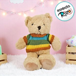 Urso De Pelúcia Com Suéter Colorido - Bege - 29cm - 1 unidade - Rizzo