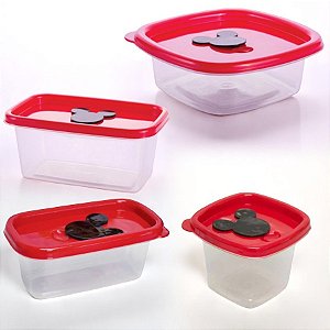 Conjunto 4 Potes de Plástico com Válvula - Mickey Mouse Vermelho - 1 unidade - Disney Original - Rizzo