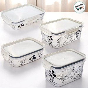 Kit 4 Potes de Plástico Hermético Retângular - Mickey Mouse - 1 unidade - Disney Original - Rizzo