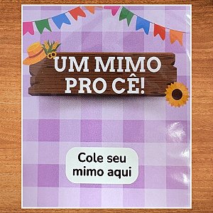 Cartão Lembrancinha Festa Junina "Um Mimo Pro Cê" - Xadrez Roxo - 10x8cm - 10 unidades - Stickr - Rizzo